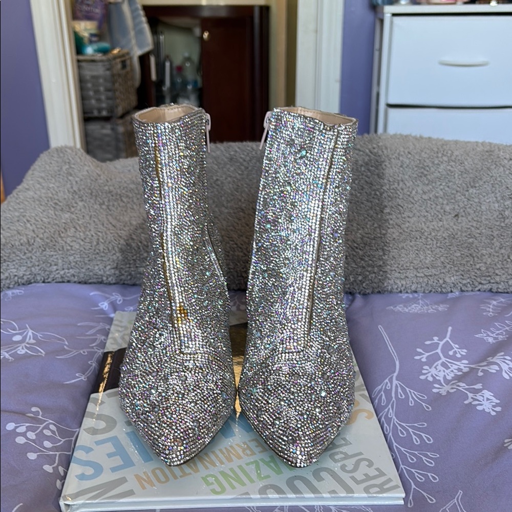 Sparkling Silver Ankle Boots